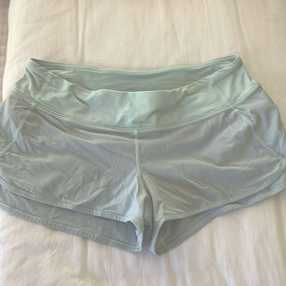 Light blue lululemon shorts, adjustable waist band, and 2” inseam.